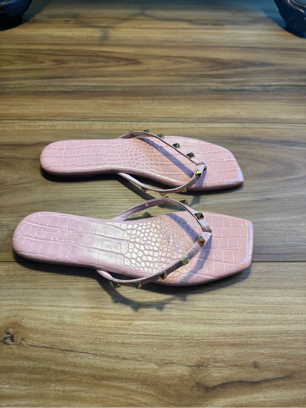 Charlotte Russe Pink Croc-Embossed Studded Flip Flop Sandals